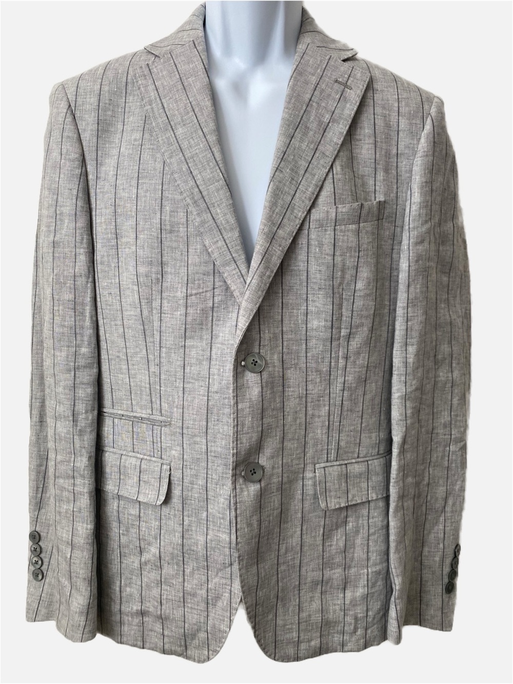 100% Linen Tallia Orange Two Button Light Gray Pin-Stripe Blazer
